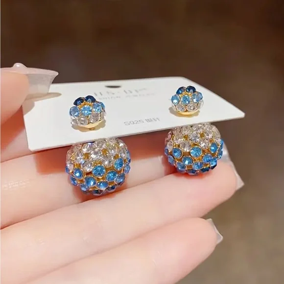 Blue & White Rhinestone Front And Back Earrings - Picture 2 of 3